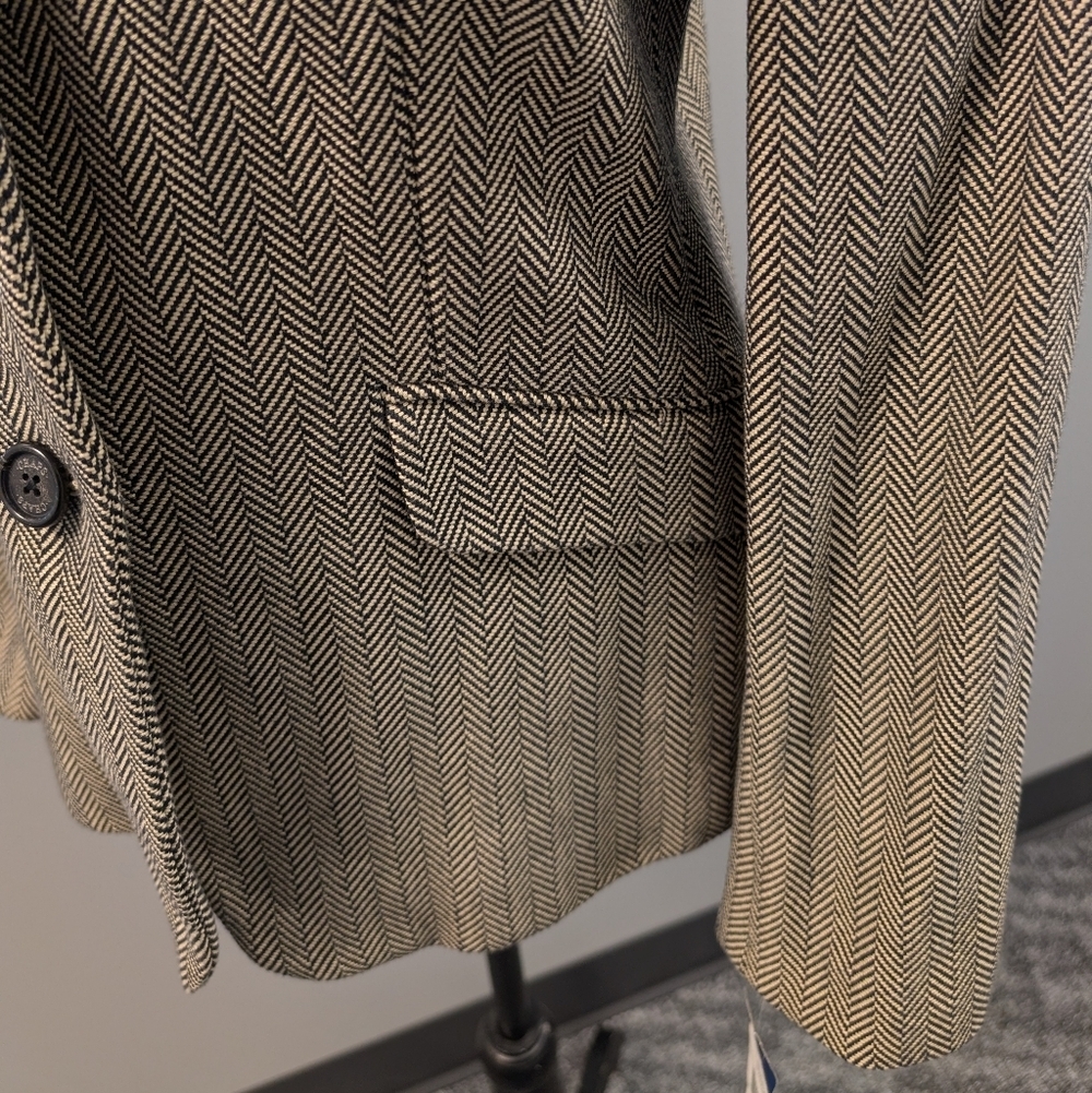 CHAPS Ralph Lauren Herringbone Blazer Jacket Black Tan Cotton Tailored Size 6 - Picture 7 of 16